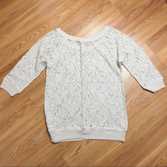 Express Sheer Floral Lace Taupe Elbow Sleeve Top Size M - Picture 3 of 8